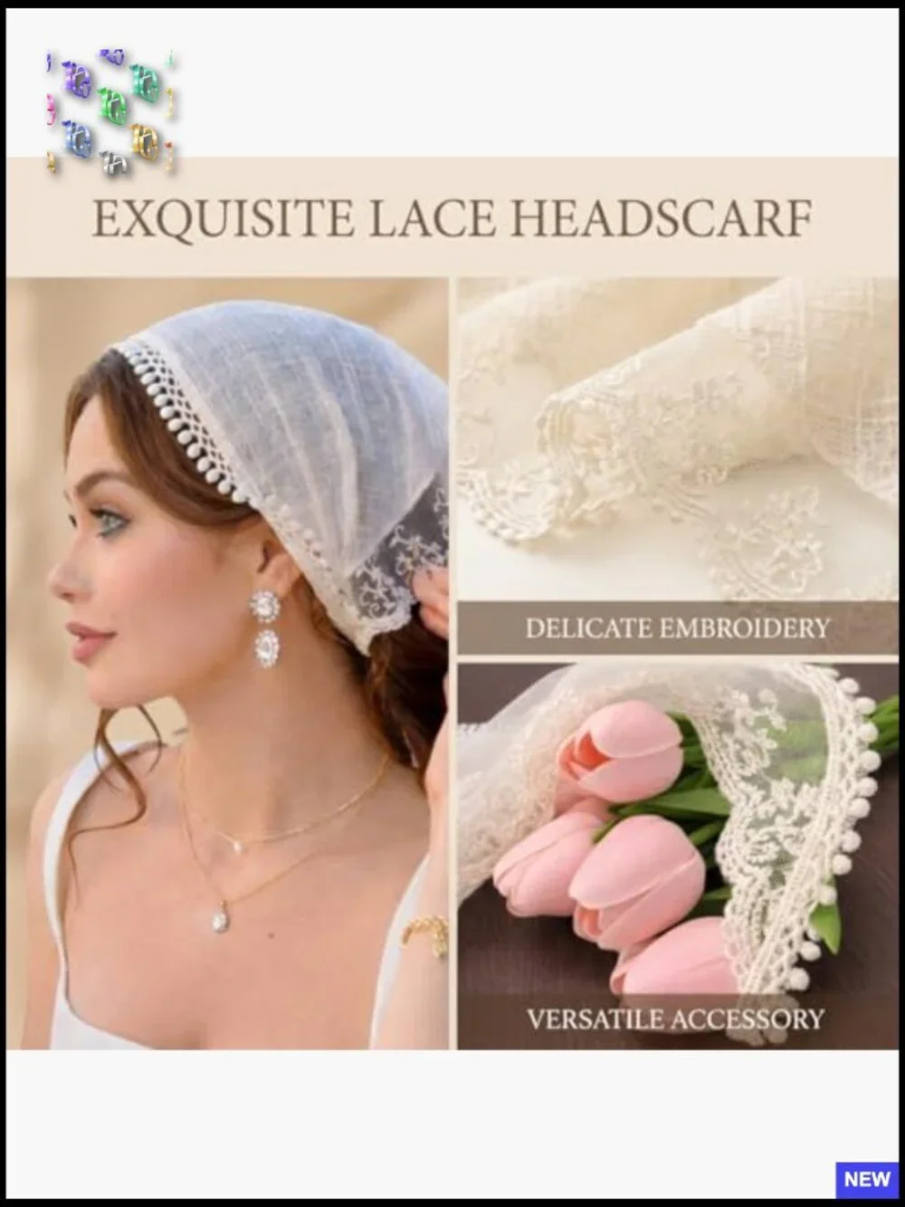 Vintage Lace Head Scarf Adjustable Headband Kerchief Wrap Elegant Chic
